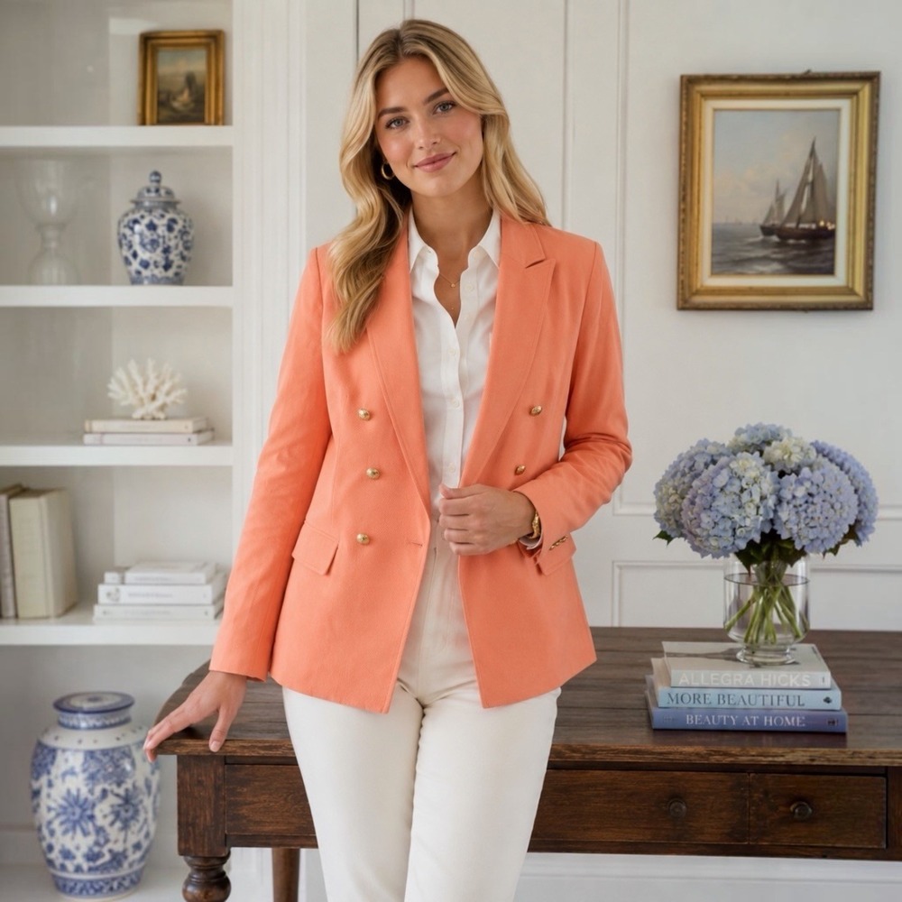 Sam Edelman Peach Double Breasted Gold Button Blazer Medium